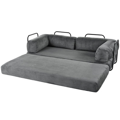 L-Shaped Modular Sofa Bed in Corduroy Fabric