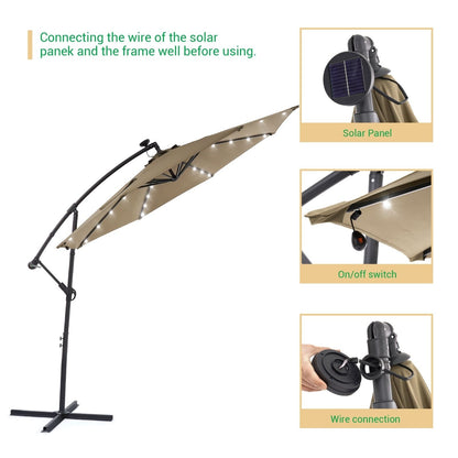 LIVOOSUN 10ft LED Patio Offset Umbrella With Cross Base