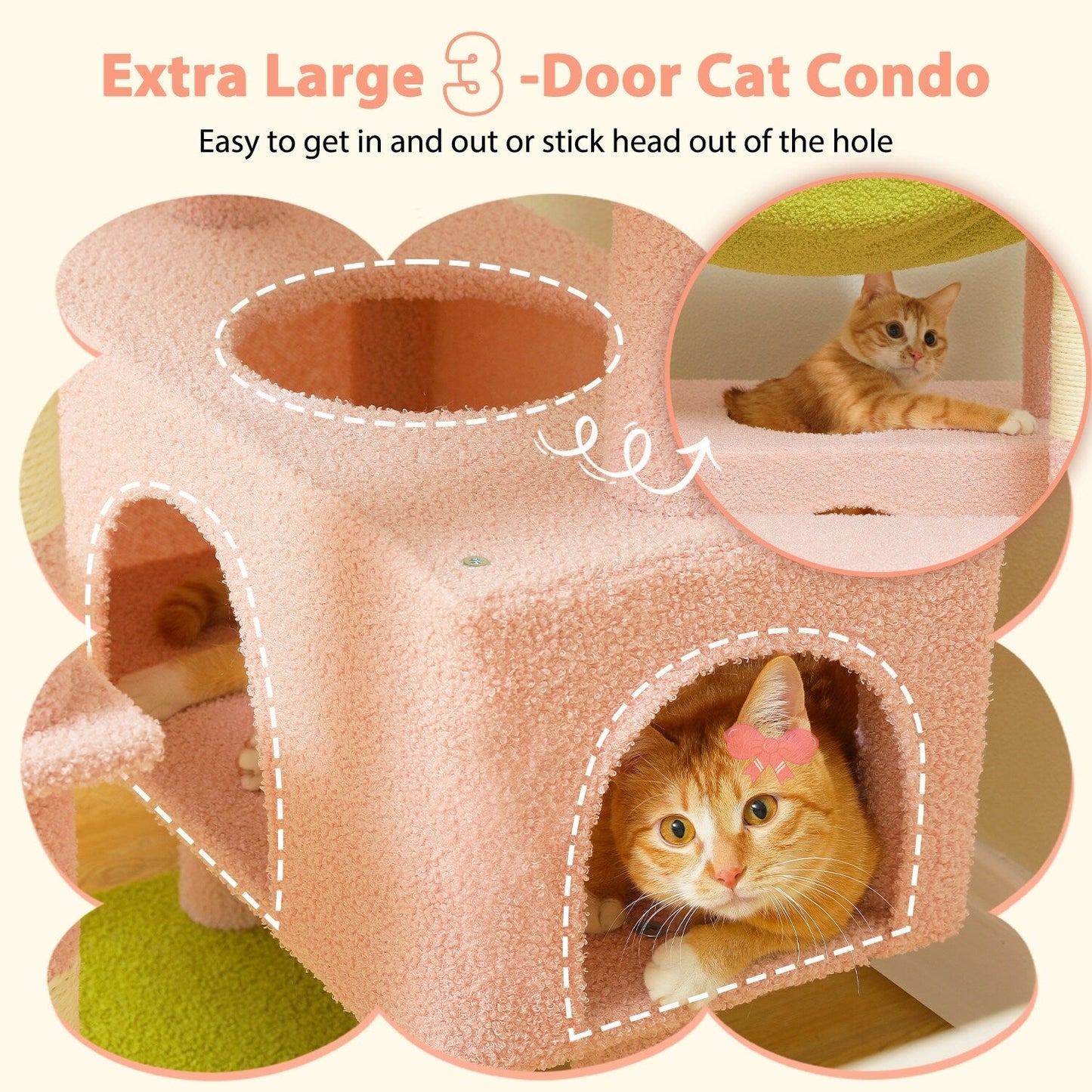 Large Cat Tower Cat Condo with Scratching Posts and Pads, 2 Padded Perch, Dual Condo and Basket