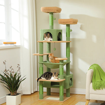 Large Cat Tower Cat Condo with Scratching Posts and Pads, 2 Padded Perch, Dual Condo and Basket