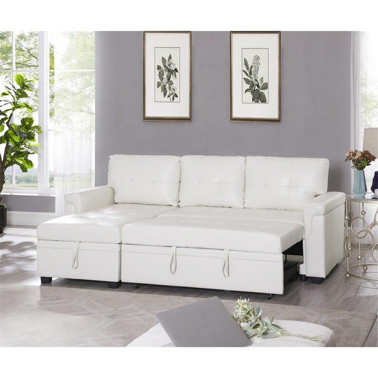 Convertible Reversible Sectional Sofa with Pull-Out Sleeper Bed, Hidden Storage Chaise, and Durable Legs