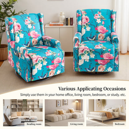 29'' W Pattern Swivel Glider Manual Push Back Recliner Chair Set of 2
