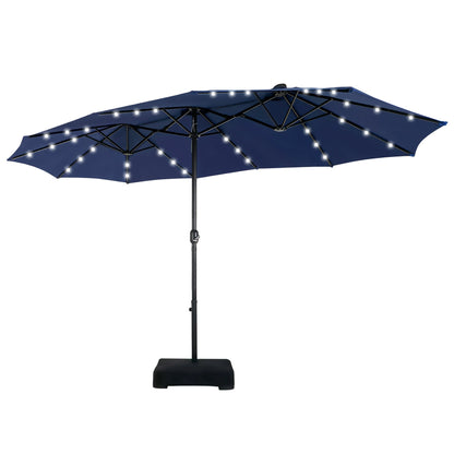 MAISON ARTS 15-foot Rectangular Crank Double-sided Outdoor Market Umbrella Solar LED Lighted Patio Umbrella with Base Included