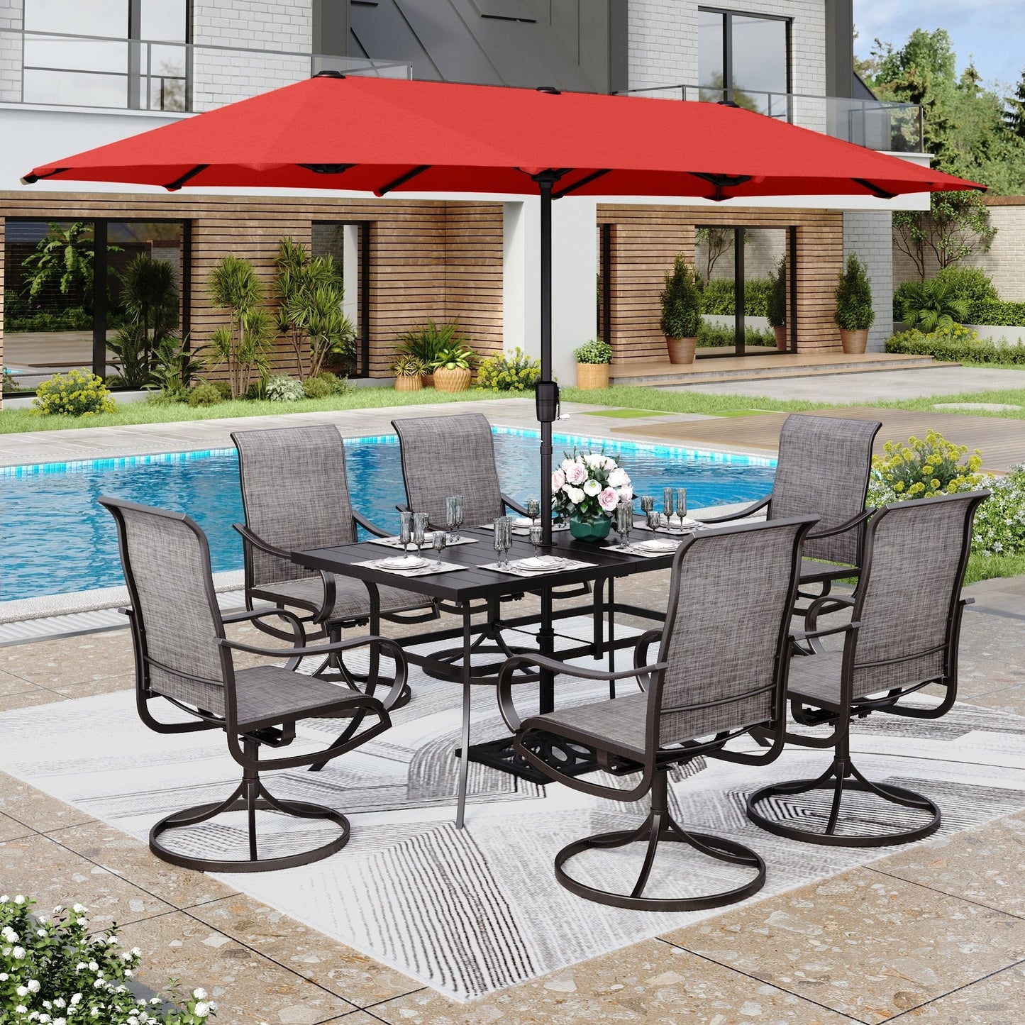 MAISON ARTS 8 PCS Patio Dining Set with 13ft Patio Umbrella