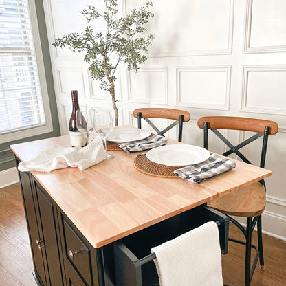 Sophia & William Kitchen Island Cart with Drop-Leaf and Rubber Wood Top, Rolling Kitchen Trolley Cart with Large Storage Cabinet