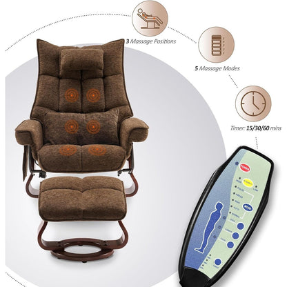 MCombo Set of 2 Swivel Recliner with Ottoman and Neck Pillow,Chenille Fabric