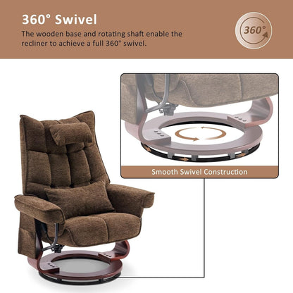 MCombo Set of 2 Swivel Recliner with Ottoman and Neck Pillow,Chenille Fabric