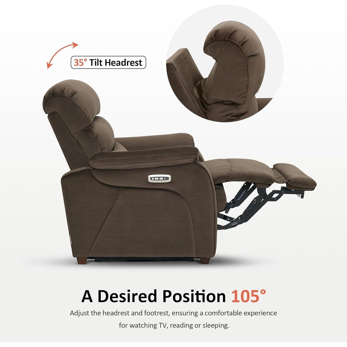 MCombo Zero Wall-Hugger Power Recliner Chair with Adjustable Headrest, Perfect for Small Spaces and RV, Fabric ST257