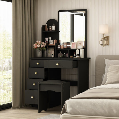 Makeup Vanity Set Table With LED Light &Mirror & Stool