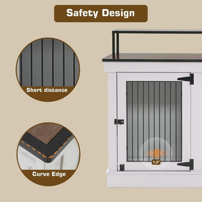 Mcombo Large Dog Crate Furniture TV Stand,Wooden Dog Kennel with Double Doors 1861