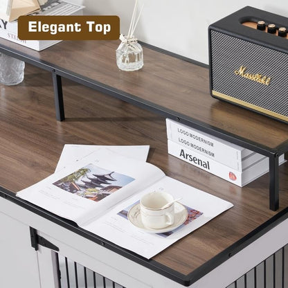 Mcombo Large Dog Crate Furniture TV Stand,Wooden Dog Kennel with Double Doors 1861