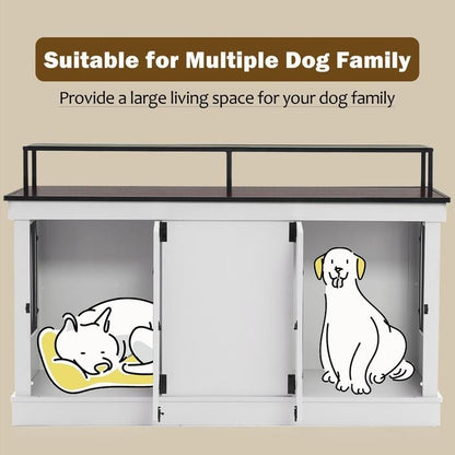 Mcombo Large Dog Crate Furniture TV Stand,Wooden Dog Kennel with Double Doors 1861
