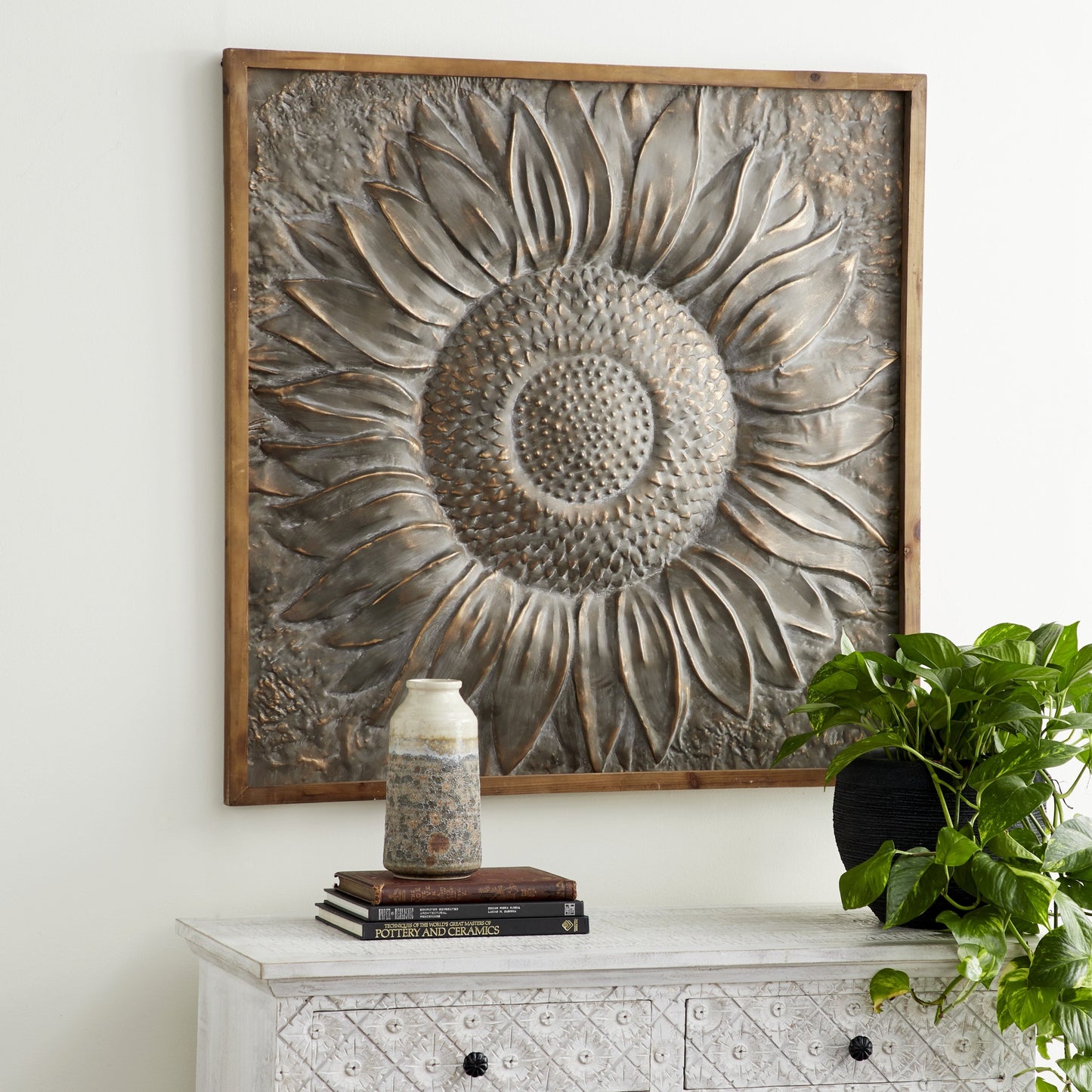 Metal Floral Sunflower Wall Decor with Embossed Details - Gray - Roche River Decor
