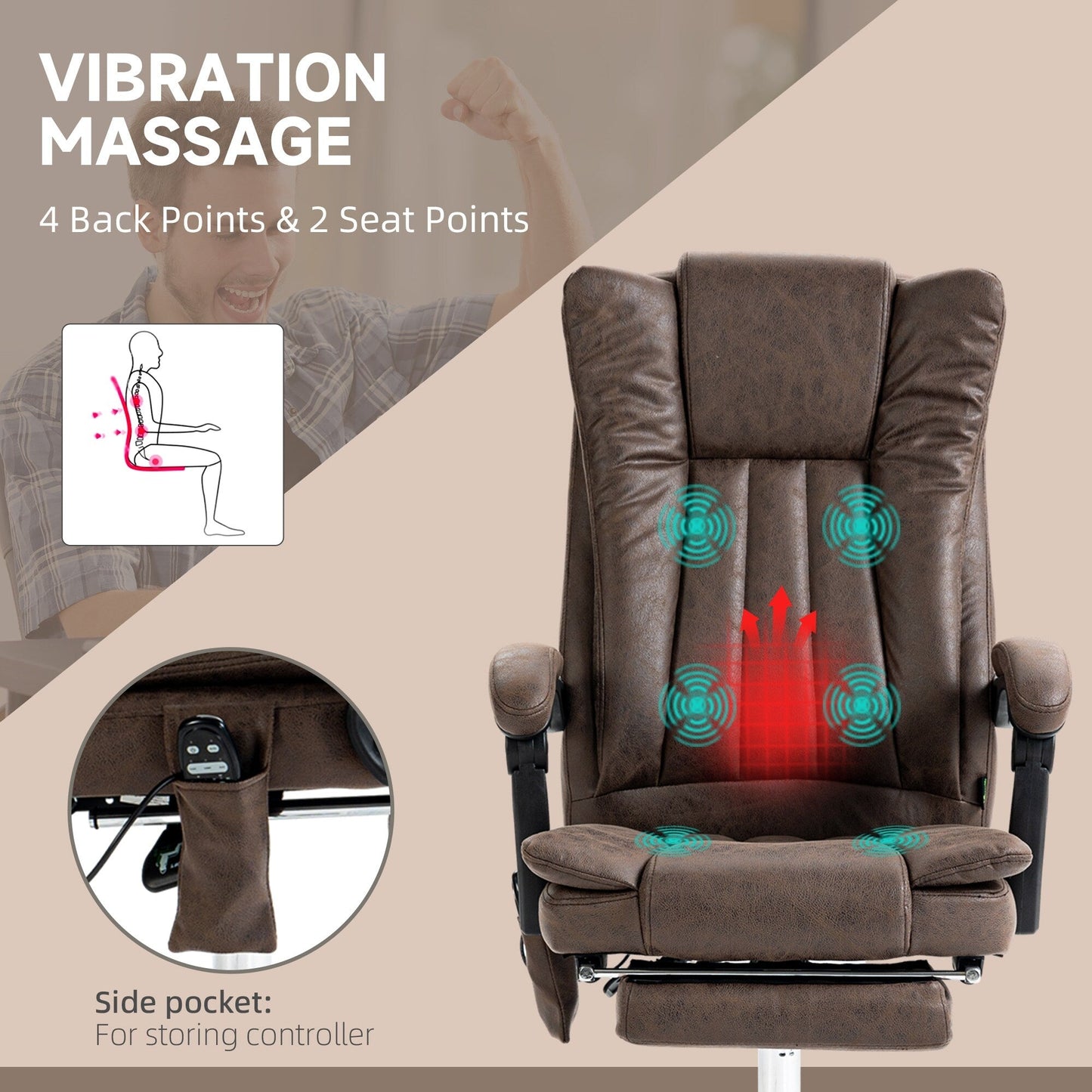 Microfiber Massage Office Chair High Back Ergonomic Recliner Chair with Heat, Footrest and Remote Control
