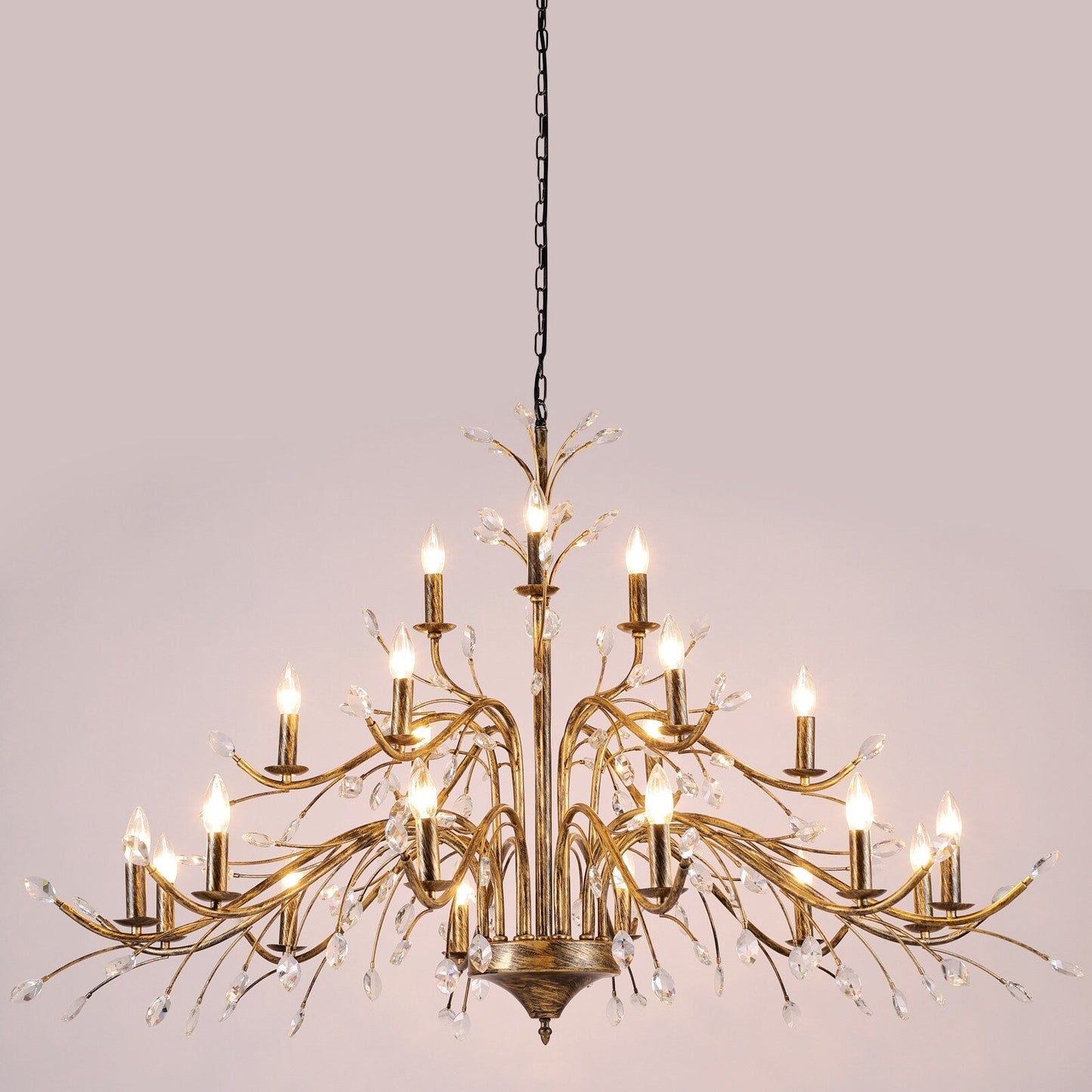 Farmhouse Retro Tree Branch Crystal Chandelier Candle-Style Pendant Light