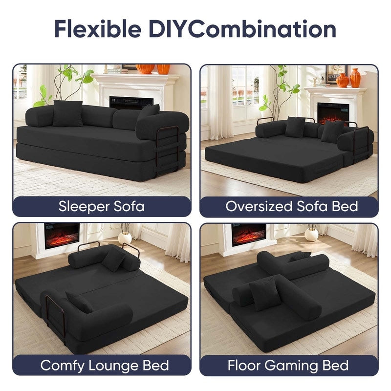 Mixoy Convertible Pull Out Sleeper Sofa Bed with Movable armrest,Folding Mattress Couch,Removable Washable Floor Sofa Bed