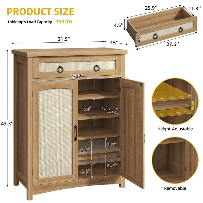 Moasis 5-tier 20 Pair Shoe Storage Cabinet with Double Doors for Entryway