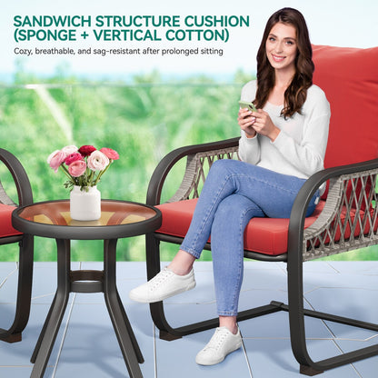 Moasis Red 3 PCs Patio Bistro Set Outdoor Furniture with Cushioned Seats - 3 Pcs