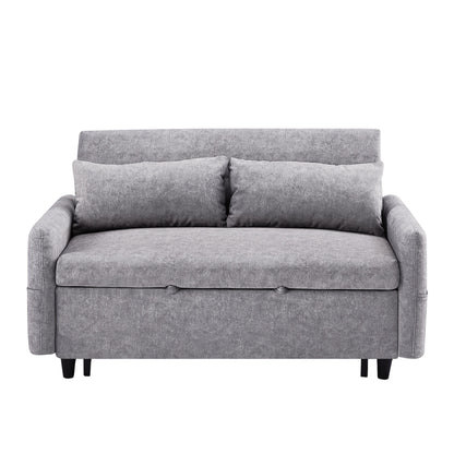 Modern 2 Seat Couch, Microfiber Pull Out Sleep Sofa Bed wih Adjsutable Backrest, Storage Pockets, 2 Soft Pillows, USB Ports