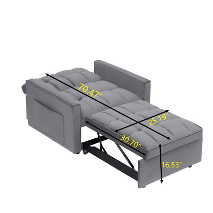 Modern 70.86 3 in 1 Single Convertible Sofa Bed with Adjustable Back and Moving Wheel for Living Room