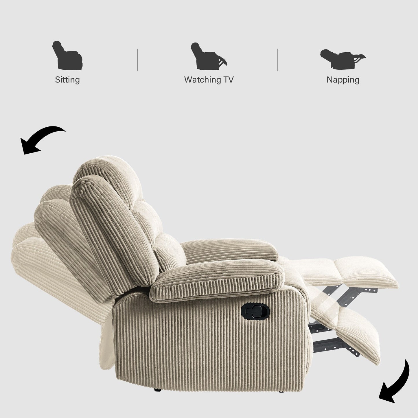 Modern Corduroy Manual Recliner Chair, Lounger Adjustable Recliners with Wide Armrest