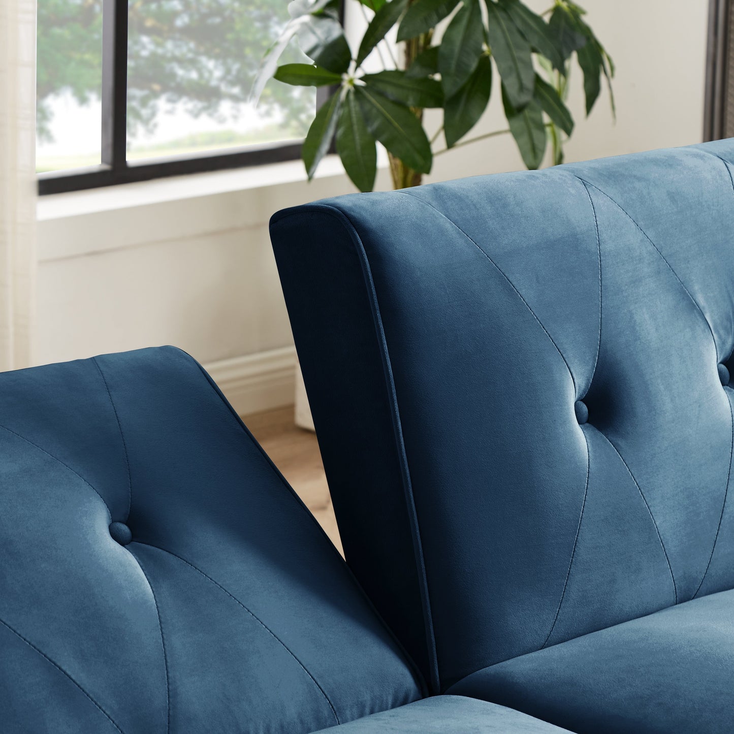 Modern Futon Sofa Bed, Convertible Sleeper Sofa with Tapered Wood Legs, 78.35 W, Small Split Back Sofa for Living Room