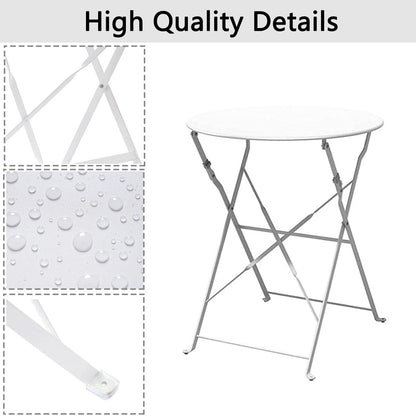 3pc Metal Folding Bistro Set, Weather-Resistant Outdoor/Indoor Conversation Set for Patio, Yard, Garden