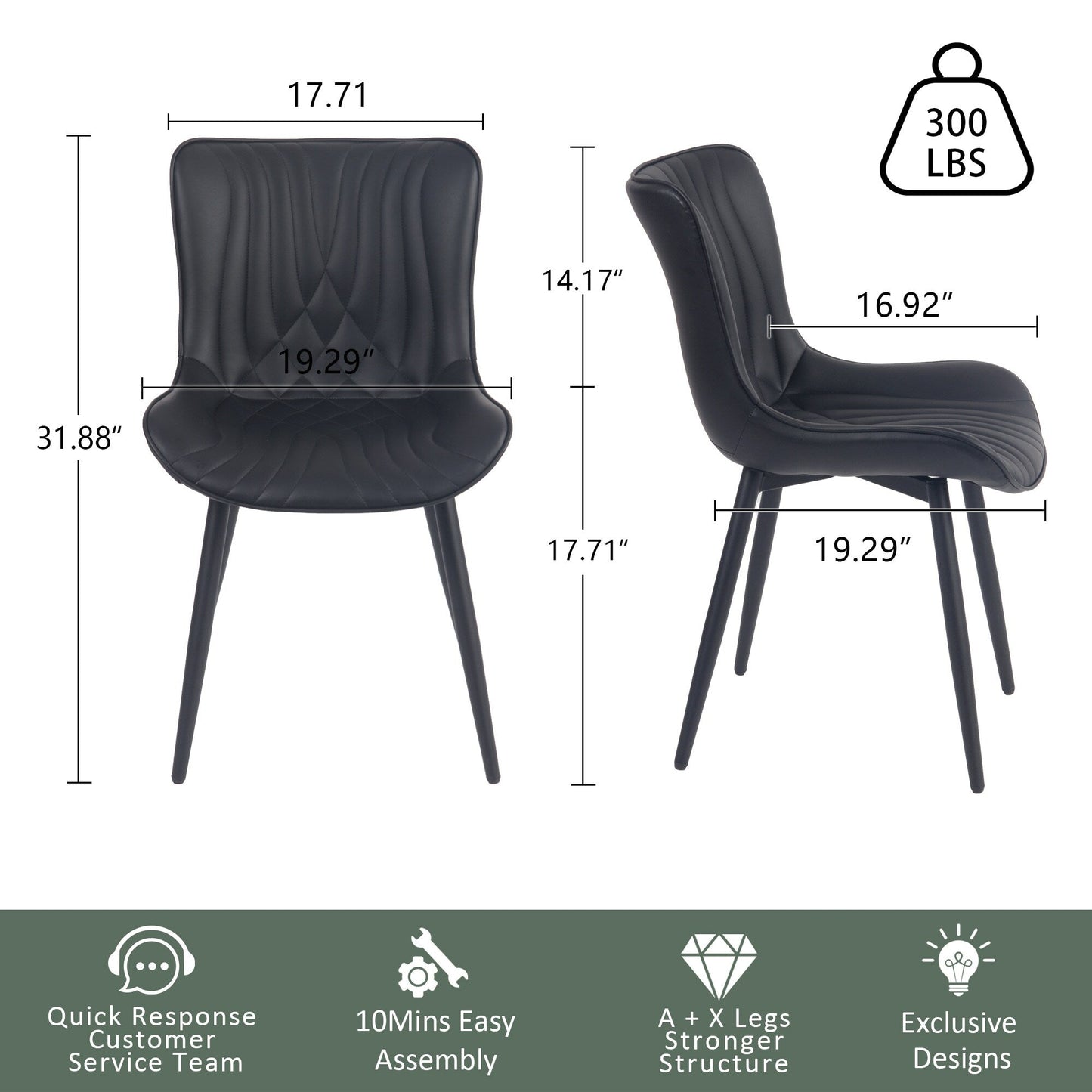 Modern Upholstered Leather Armless Dining Chairs Set of 2
