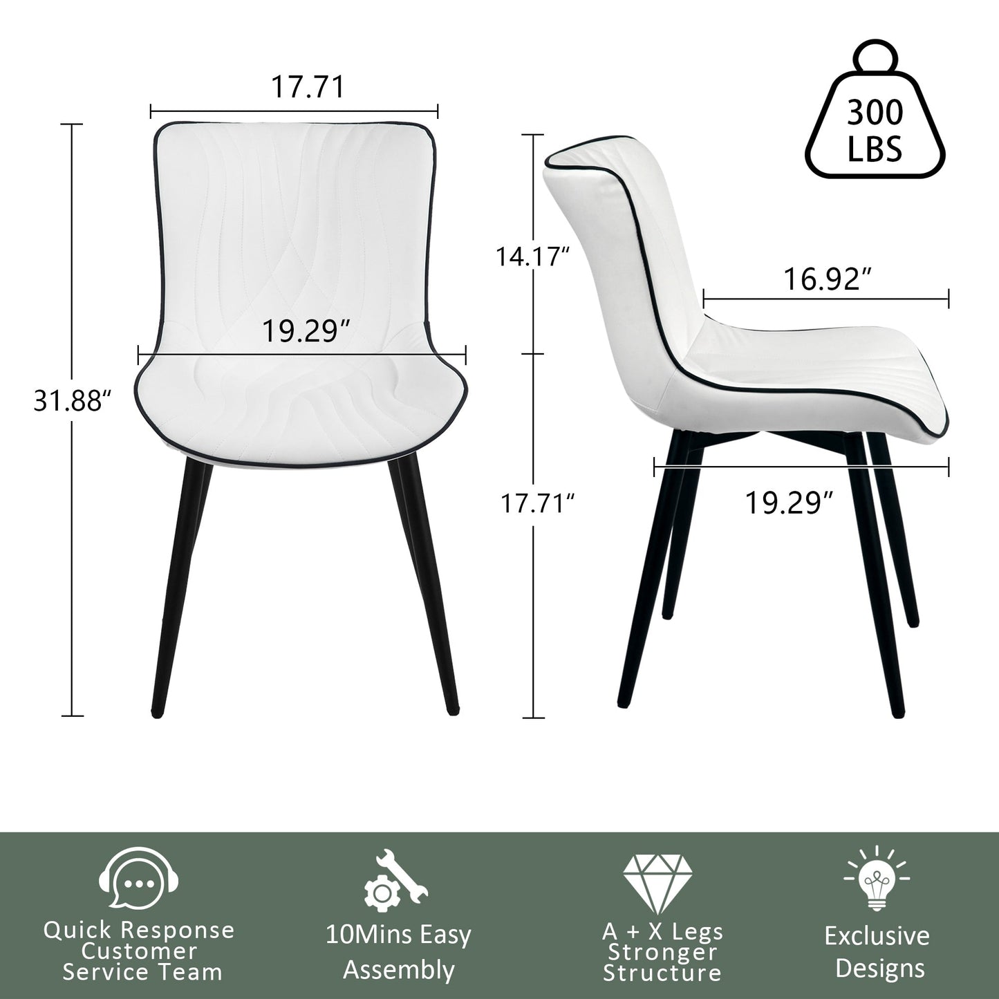 Modern Upholstered Leather Armless Dining Chairs Set of 2