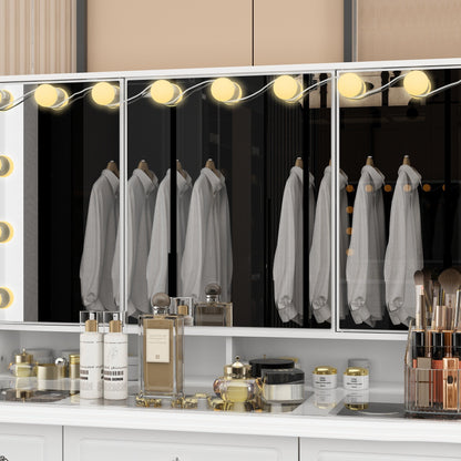 Modern White Makeup Vanity Fold Mirror Adjustable Lighting Dressing - 40.2x54.1