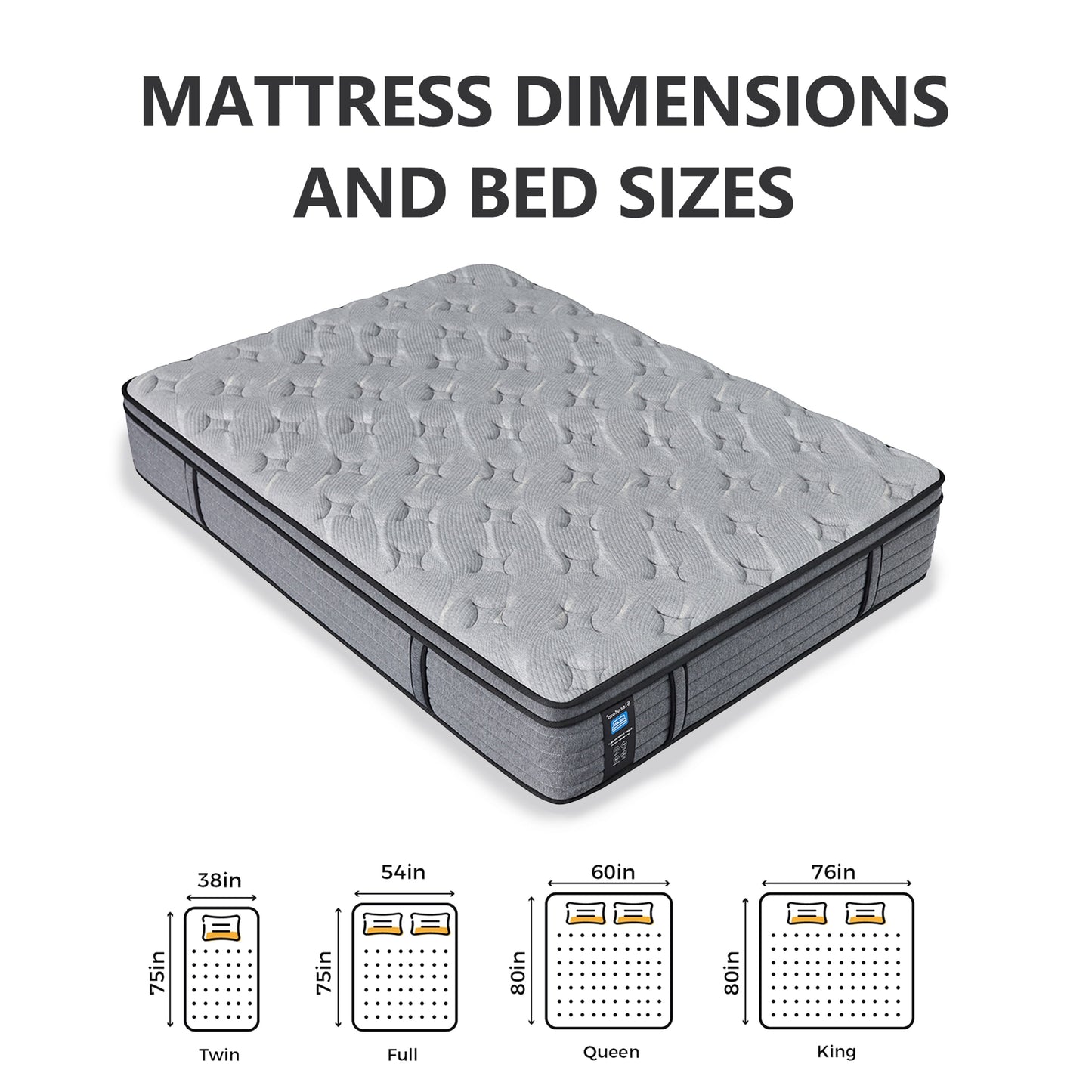 Modland 14 Inch Medium Hybrid Mattress, Euro Top - Fire-Safe CertiPUR-US Foams for Back Pain Relief, Twin/Full/Queen/King