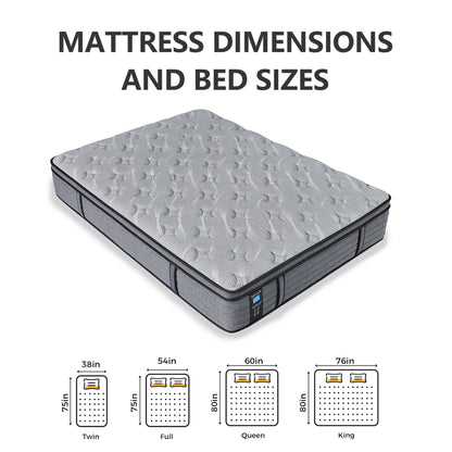 Modland 14 Inch Medium Hybrid Mattress, Euro Top - Fire-Safe CertiPUR-US Foams for Back Pain Relief, Twin/Full/Queen/King
