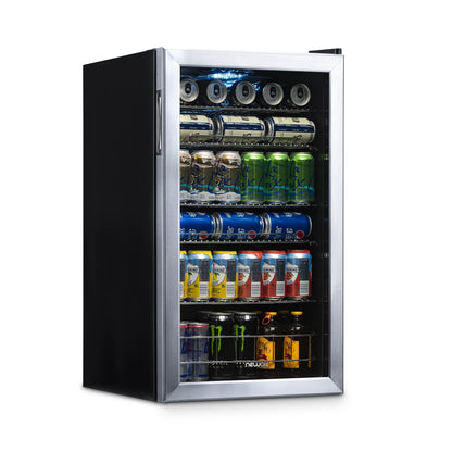 Newair 126-Can Capacity Beverage Refrigerator, Mini Fridge with Glass Door and Adjustable Shelves, Stainless Steel