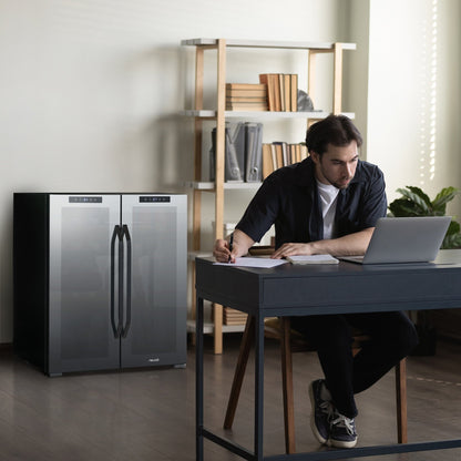 Newair Wine and Beverage Refrigerator, 18 Bottles & 59 Cans, Dual Temperature Zones, Freestanding, Digital Temperature Control