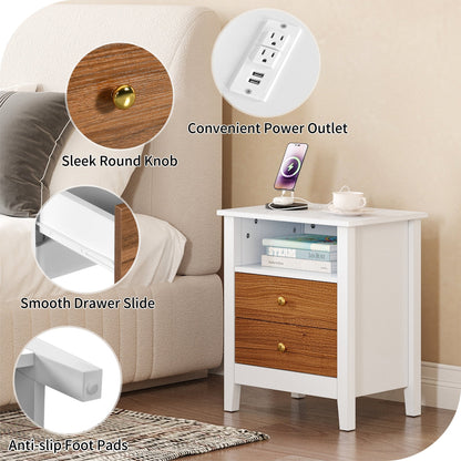 Nightstand Set of 2 with Charging Station End Side Table with 2 Drawers with USB Ports and Outlets Bedside Bed