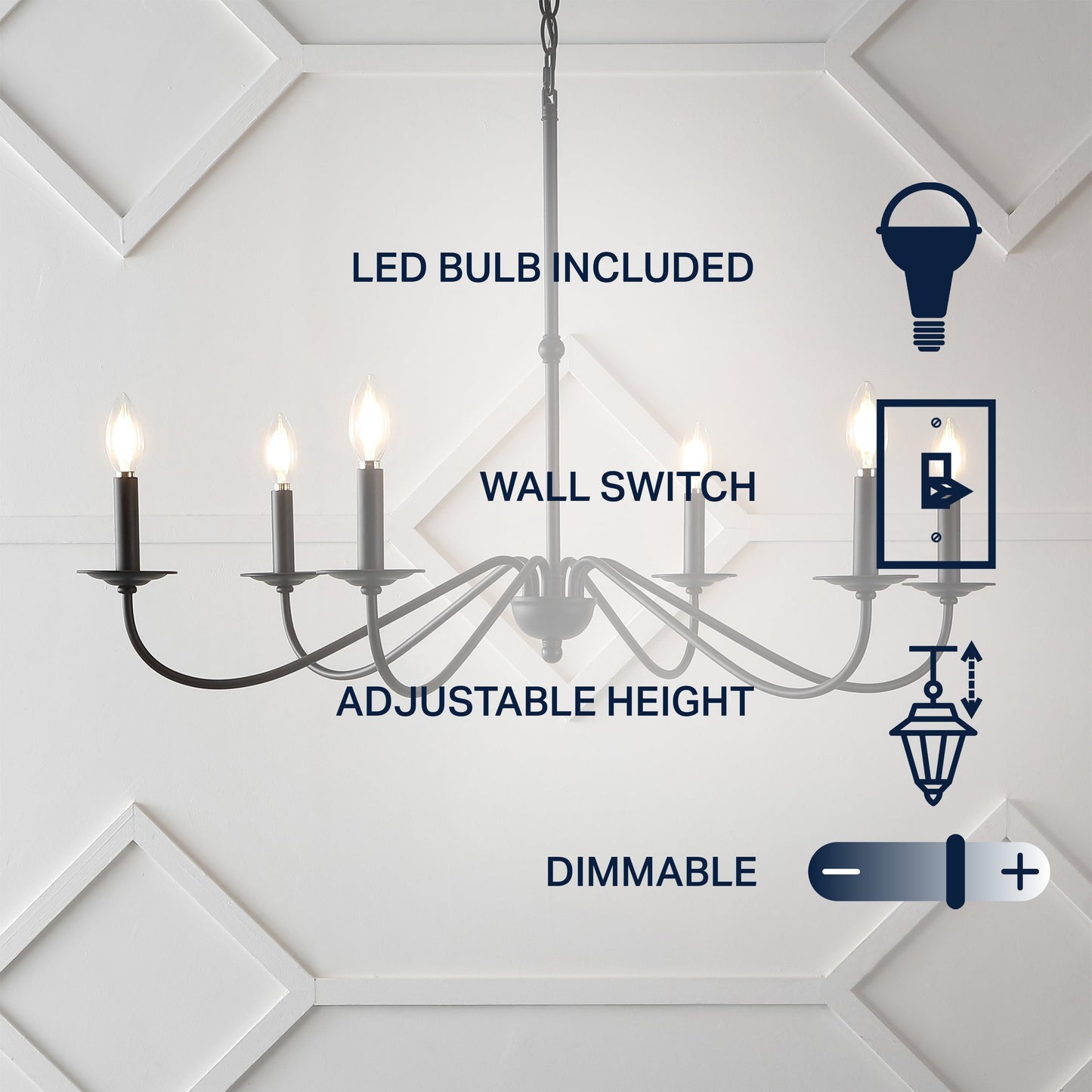 34.75 6-Light Iron LED Chandelier, by JONATHAN Y