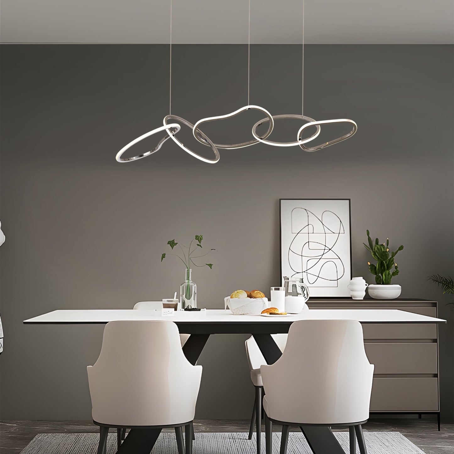 Nordic Luxury Interlocked Stainless Steel LED Chandelier Dining Room Ceiling Light