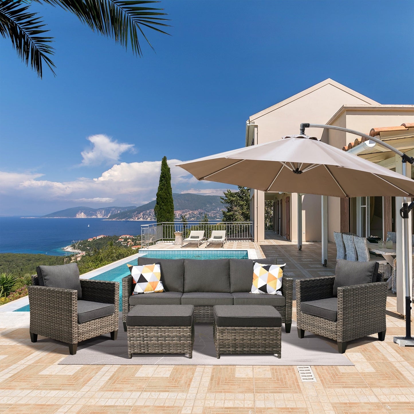 OVIOS 5-piece Patio Furniture Wicker Outdoor High-back Seating Set