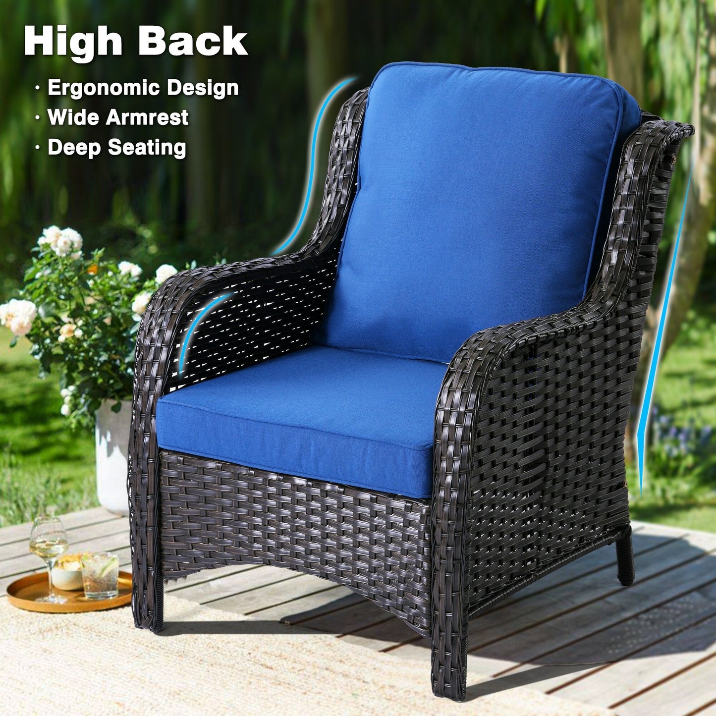 OVIOS 5-piece Patio Wicker High Back Conversation Set