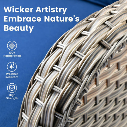 OVIOS 9 Pieces Outdoor Wicker Swivel Chair Set With Fire Table