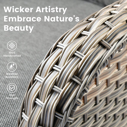 OVIOS 9 Pieces Outdoor Wicker Swivel Chair Set With Fire Table