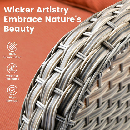 OVIOS 9 Pieces Outdoor Wicker Swivel Chair Set With Fire Table