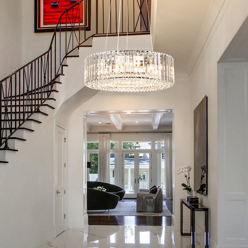 OYIPRO 6/8/12-Light Modern Round Crystal Chandelier Drum Shape Pendant Light for Kitchen Island