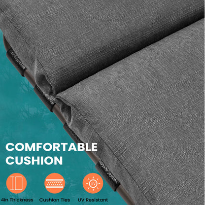 Outdoor Adjustable Patio Chaise Lounge Chair with Cushion Beach Poolside