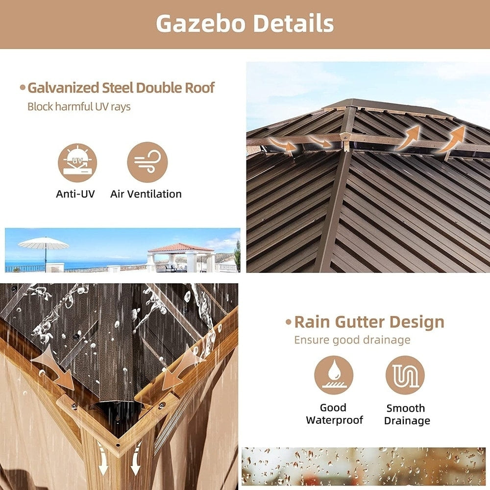 Outdoor Hardtop Gazebo with Galvanized Steel Double Roof & Aluminum Frame, Outdoor pergola with Premium Curtains and Nettings