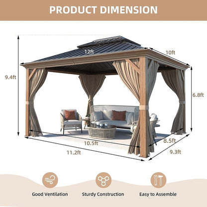 Outdoor Hardtop Gazebo with Galvanized Steel Double Roof & Aluminum Frame, Outdoor pergola with Premium Curtains and Nettings