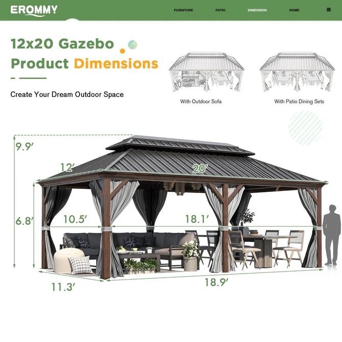 Outdoor Hardtop Gazebo with Galvanized Steel Double Roof & Aluminum Frame, Outdoor pergola with Premium Curtains and Nettings