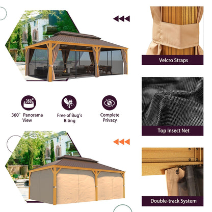 Outdoor Hardtop Gazebo with Galvanized Steel Double Roof & Aluminum Frame, Outdoor pergola with Premium Curtains and Nettings