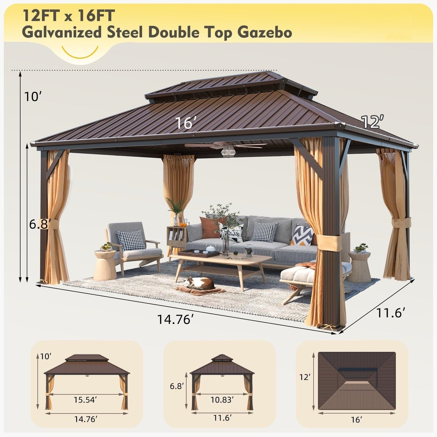 Outdoor Hardtop Gazebo with Galvanized Steel Double Roof & Aluminum Frame, Outdoor pergola with Premium Curtains and Nettings