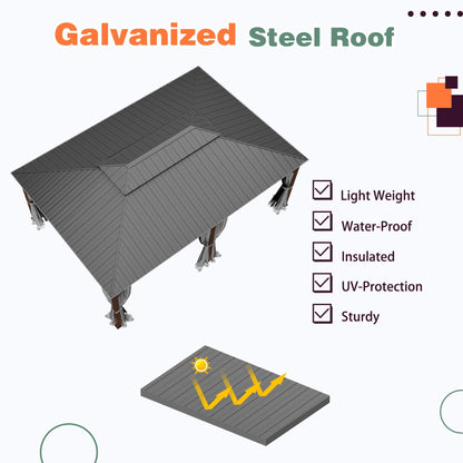 Outdoor Hardtop Gazebo with Galvanized Steel Double Roof & Aluminum Frame, Outdoor pergola with Premium Curtains and Nettings